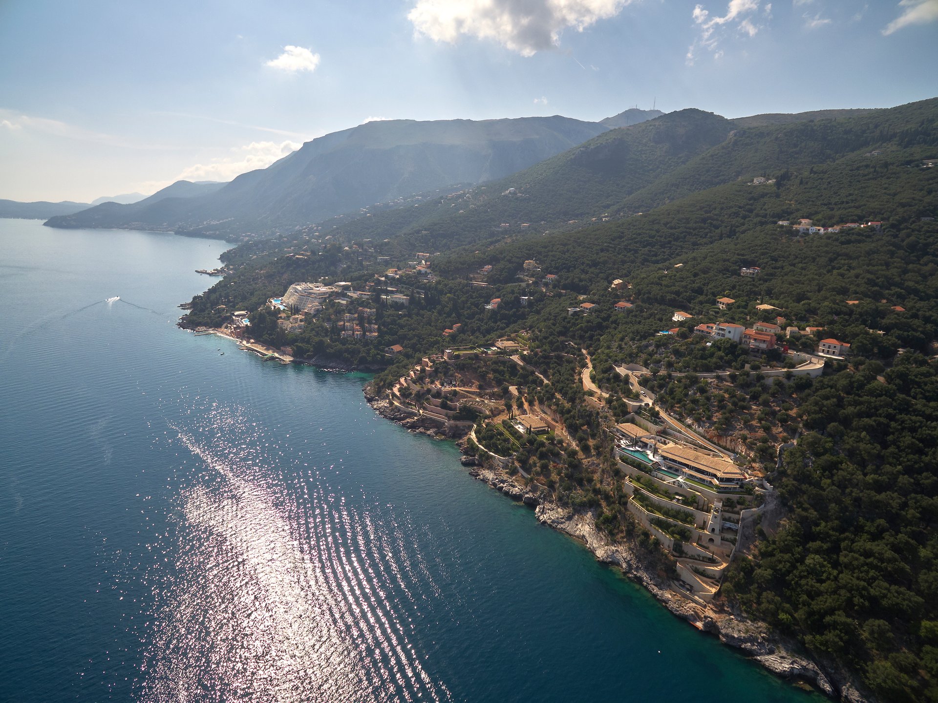 North-east Corfu coastline aerial view — security and private protection Greece