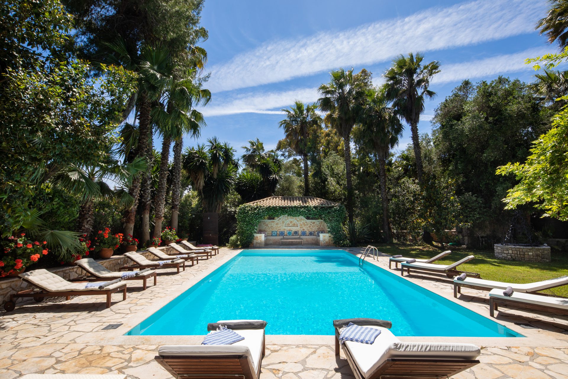 Private villa garden and pool, Corfu — property management Greece